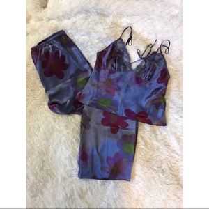 Violet Purple Floral Satin Pajamas